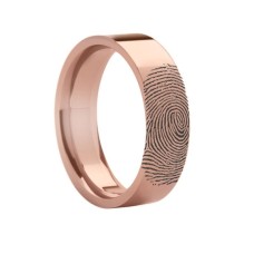 14k Fingerprint Ring Rose Gold Engraved Flat Band - 4mm - 8mm
