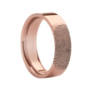 14k Fingerprint Ring Rose Gold Engraved Flat Band - 4mm - 8mm