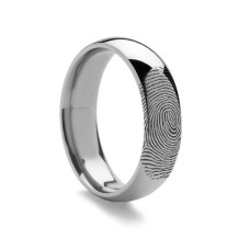 14k Fingerprint Ring White Gold Engraved Domed Band - 4mm - 8mm