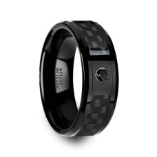 ABERDEEN Black Ceramic Ring with Black Diamond Wedding Band and Black Carbon Fiber Inlay - 8mm