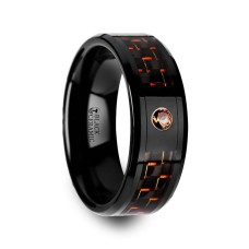 HELSING Black Ceramic Ring with Black and Orange Carbon Fiber and Orange Padparadscha Setting - 8mm