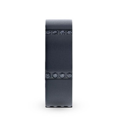 MYSTERIOUS Flat Brushed Black Titanium Men's Wedding Ring With 6 Sets of Quadruple Black Sapphires In Horizontal Channels