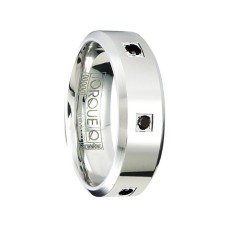 Men’s Beveled Cobalt Wedding Ring with Black Sapphires Polished Finish by Crown Ring - 7mm