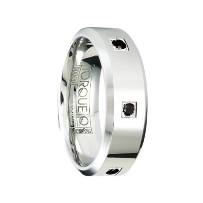 Men’s Beveled Cobalt Wedding Ring with Black Sapphires Polished Finish by Crown Ring - 7mm