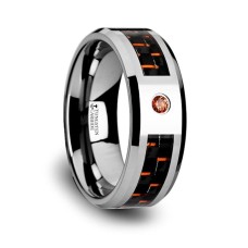 NOAH Tungsten Ring with Black and Orange Carbon Fiber and Orange Padparadscha Setting - 8mm
