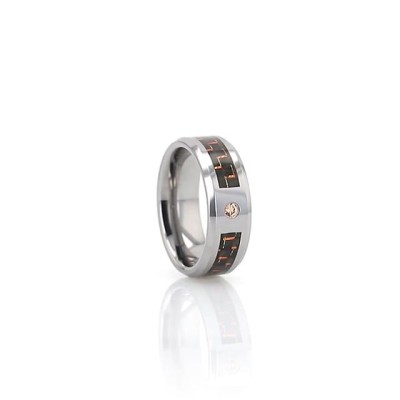 NOAH Tungsten Ring with Black and Orange Carbon Fiber and Orange Padparadscha Setting - 8mm