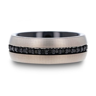 PILOT Gunmetal Tungsten Ring with Black Sapphires - 8mm