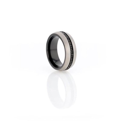 PILOT Gunmetal Tungsten Ring with Black Sapphires - 8mm