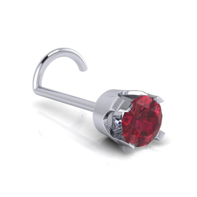 0.015ct 1.5mm Ruby Nose Ring In 14K White Gold