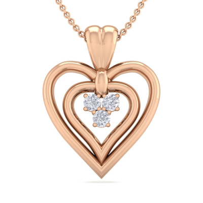 0.04 Carat Three Diamond Heart Necklace in 14 Karat Rose Gold, 18 Inches