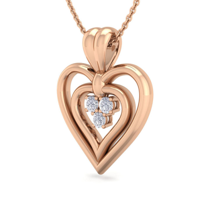 0.04 Carat Three Diamond Heart Necklace in 14 Karat Rose Gold, 18 Inches