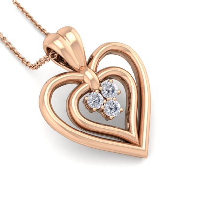0.04 Carat Three Diamond Heart Necklace in 14 Karat Rose Gold, 18 Inches