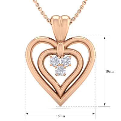 0.04 Carat Three Diamond Heart Necklace in 14 Karat Rose Gold, 18 Inches