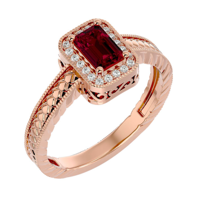 0.85 Carat Antique Style Ruby and Diamond Ring in 10 Karat Rose Gold