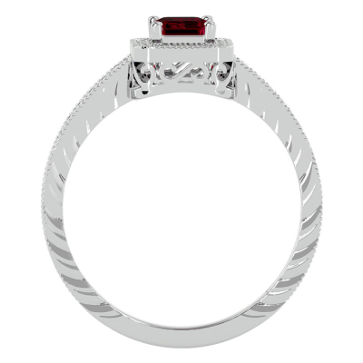 0.85 Carat Antique Style Ruby and Diamond Ring in 10 Karat White Gold