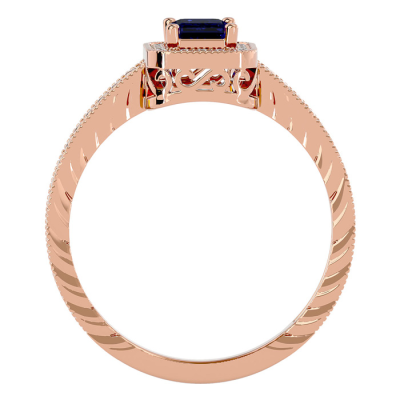 0.85 Carat Antique Style Sapphire and Diamond Ring in 10 Karat Rose Gold