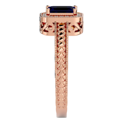 0.85 Carat Antique Style Sapphire and Diamond Ring in 10 Karat Rose Gold