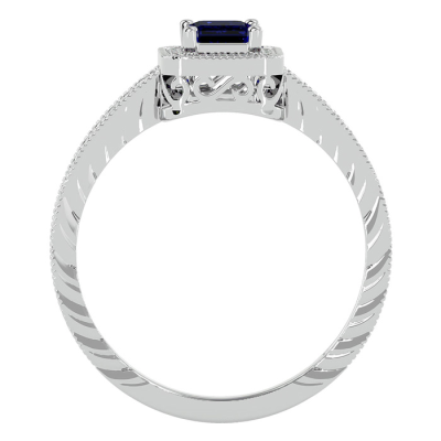 0.85 Carat Antique Style Sapphire and Diamond Ring in 10 Karat White Gold