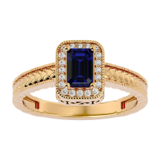 0.85 Carat Antique Style Sapphire and Diamond Ring in 10 Karat Yellow Gold