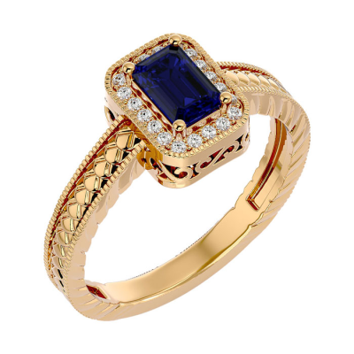 0.85 Carat Antique Style Sapphire and Diamond Ring in 10 Karat Yellow Gold