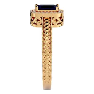 0.85 Carat Antique Style Sapphire and Diamond Ring in 10 Karat Yellow Gold