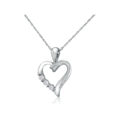 .08ct Three Diamond Heart Pendant in 10k White Gold