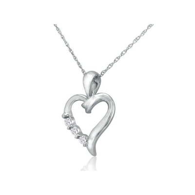 .08ct Three Diamond Heart Pendant in 10k White Gold