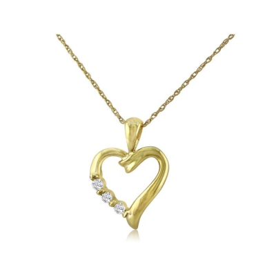 .08ct Three Diamond Heart Pendant in 10k Yellow Gold