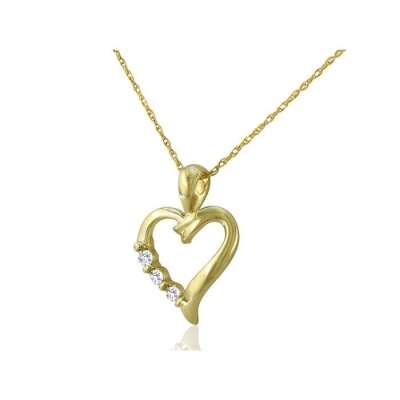 .08ct Three Diamond Heart Pendant in 10k Yellow Gold
