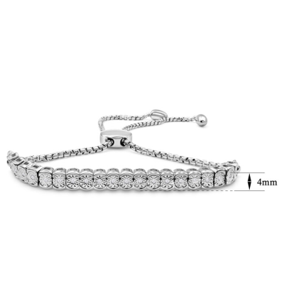 1/10 Carat Diamond Bolo Bracelet In Sterling Silver, Adjustable 7-10 Inches