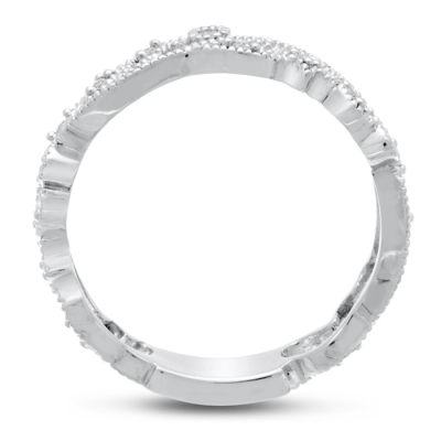 1/10 Carat Floral Diamond Wedding Band Crafted In 14 Karat White Gold