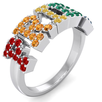 1/2 Carat Rainbow Pride Gemstone Ring In 14 Karat White Gold