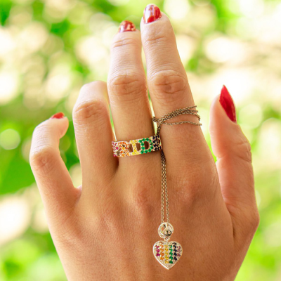 1/2 Carat Rainbow Pride Gemstone Ring In 14 Karat White Gold