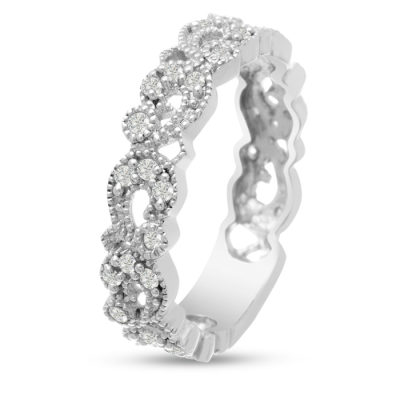 1/3 Carat Antique Floral Diamond Wedding Band Crafted In 14 Karat White Gold