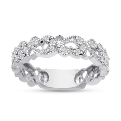 1/3 Carat Antique Floral Diamond Wedding Band Crafted In 14 Karat White Gold