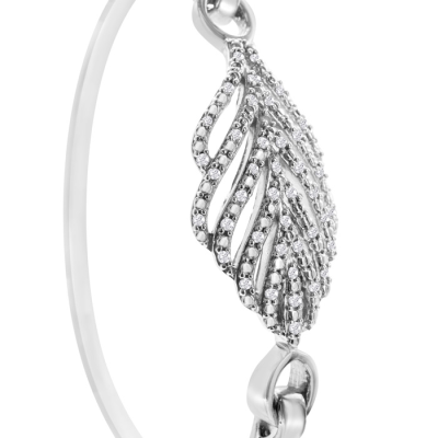 1/4 Carat Diamond Leaf Bangle Bracelet In Sterling Silver, 7 Inches
