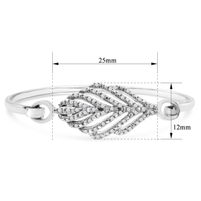 1/4 Carat Diamond Leaf Bangle Bracelet In Sterling Silver, 7 Inches