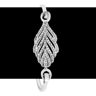 1/4 Carat Diamond Leaf Bangle Bracelet In Sterling Silver, 7 Inches