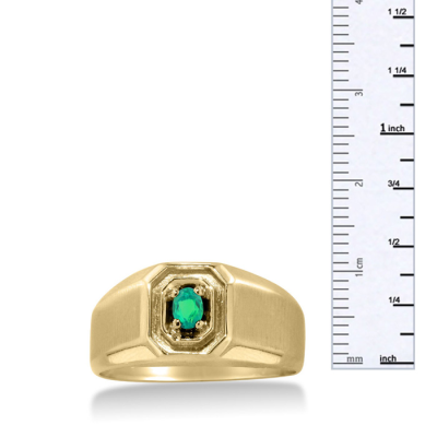 1/4ct Oval Created Emerald Men's Ring Crafted In Solid 14K Yellow Gold
