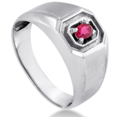 1/4ct Oval Created Ruby Men's Ring Crafted In Solid 14K White Gold

