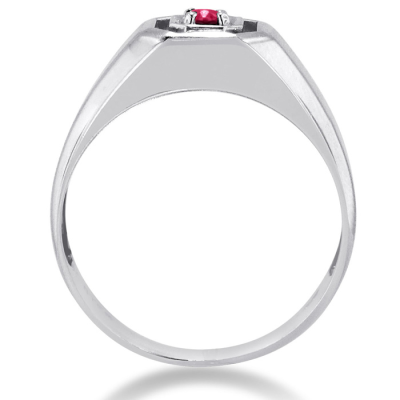 1/4ct Oval Created Ruby Men's Ring Crafted In Solid 14K White Gold
