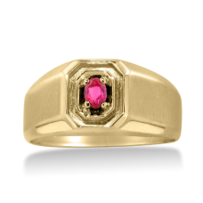 1/4ct Oval Created Ruby Men's Ring Crafted In Solid 14K Yellow Gold