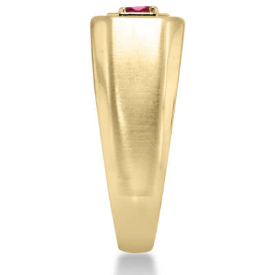 1/4ct Oval Created Ruby Men's Ring Crafted In Solid 14K Yellow Gold
