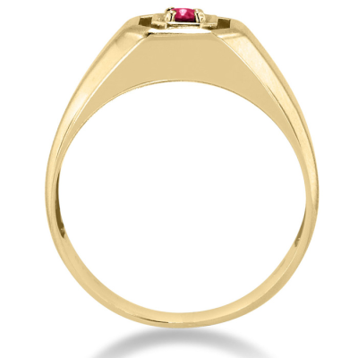 1/4ct Oval Created Ruby Men's Ring Crafted In Solid 14K Yellow Gold
