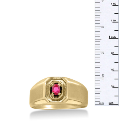 1/4ct Oval Created Ruby Men's Ring Crafted In Solid 14K Yellow Gold
