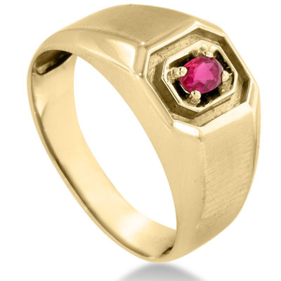 1/4ct Oval Created Ruby Men's Ring Crafted In Solid Yellow Gold
