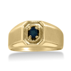 1/4ct Oval Created Sapphire Men's Ring Crafted In Solid 14K Yellow Gold