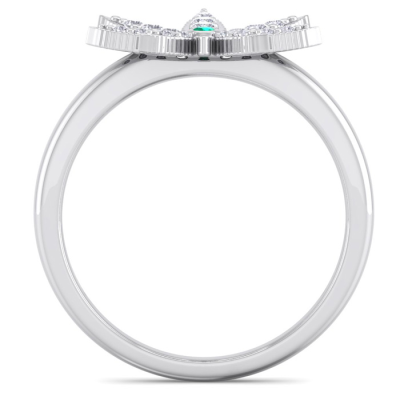 1/5 Carat Diamond and Emerald Weed Leaf Ring In 14K White Gold