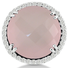 19ct Round Rose Quartz and Diamond Ring Crafted In Solid 14K White Gold