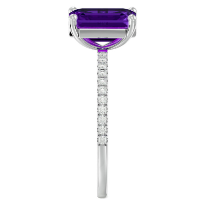 1 1/2 Carat Amethyst and Diamond Ring In 14 Karat White Gold